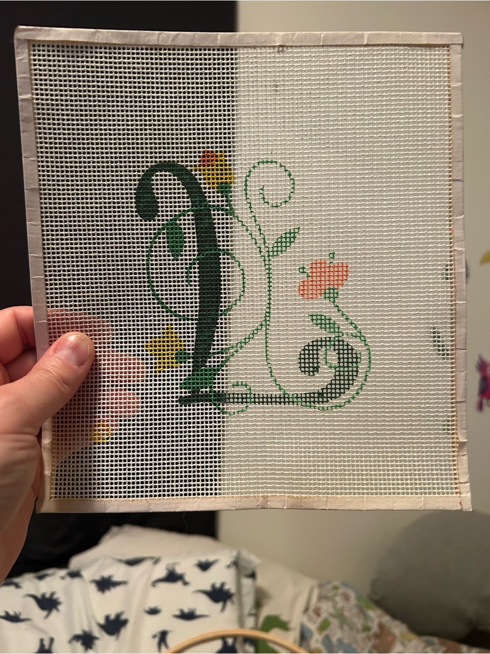Handpainted Floral Monogram L Needlepoint Canvas